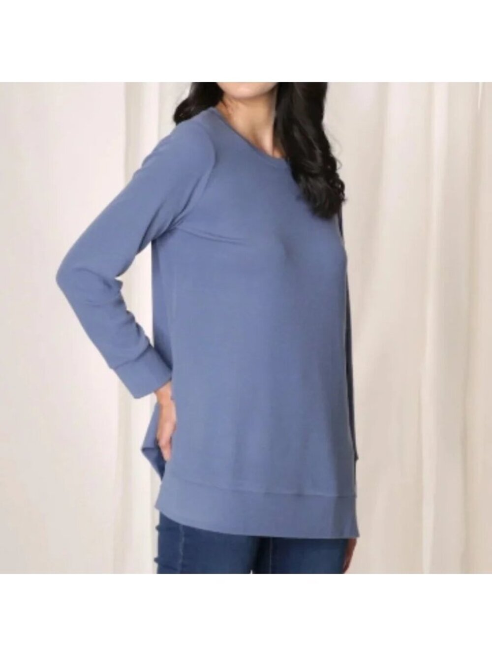 Mr. Max Blue Terry Knit Tunic Top with Side Slits - 2X